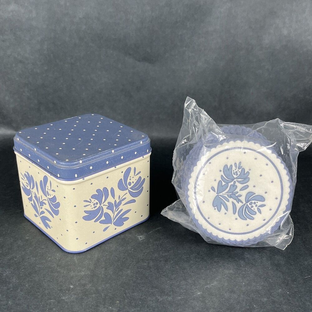 HTF NOS 1985 Pfaltzgraff Yorktowne Potpourri Press Tin & Coasters USA Cottagecor